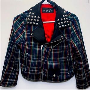 Lip Service Cropped Plaid Studded Jacket Size S